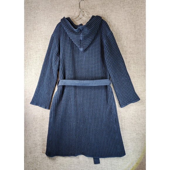 Onsen Waffle Knit 100% Supima Cotton Hooded Robe Unisex M Navy Blue - Picture 7 of 14
